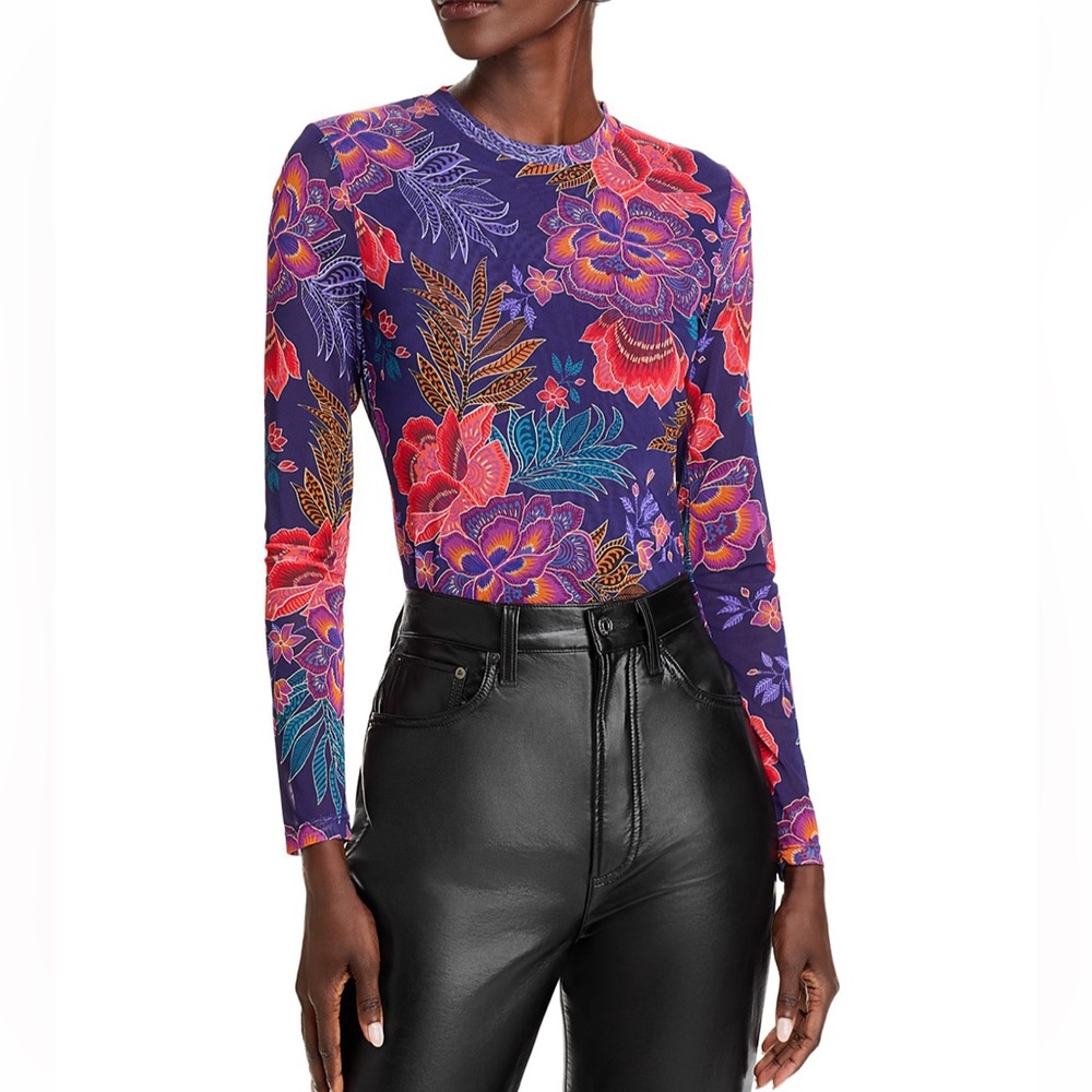 NWT Johnny Was Natalie Printed Mesh Long Sleeve Top